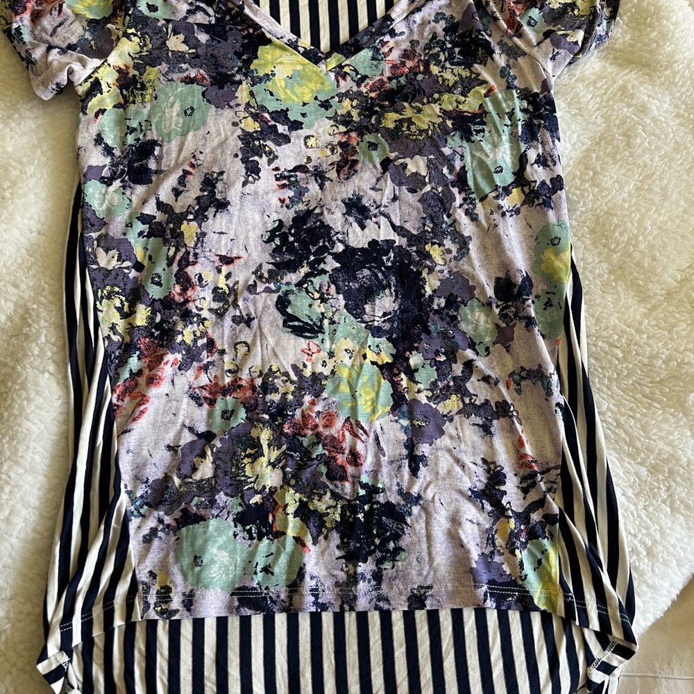 Sew In Love Multicolor Floral and Stripe Short Sleeve Top